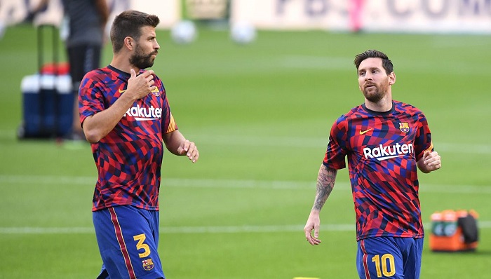 gerard pique y leo messi en un entrenamiento - OnzedAfrik