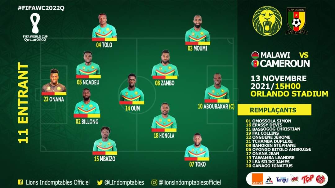 Malawi-Cameroun : sans Choupo-Moting, le onze de départ officiel des Lions indomptables 11 FEErUNkX0AAsCiS - OnzedAfrik