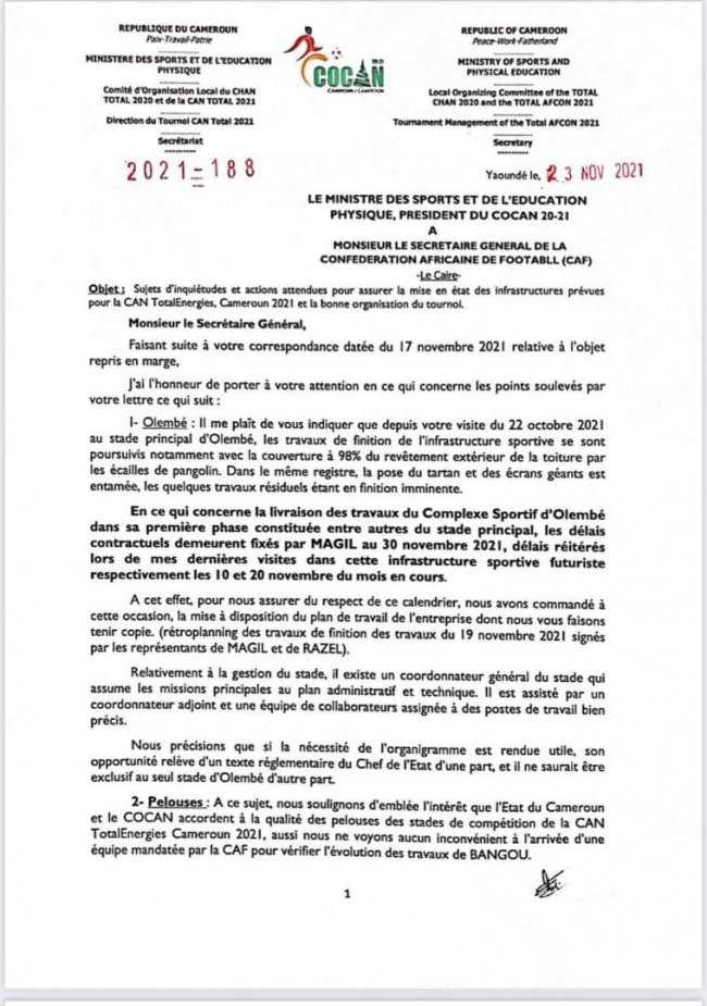 CAN 2022 : le Cameroun répond à l'ultimatum de la CAF 11 fe97z8pwyaiawwo 76369 - OnzedAfrik