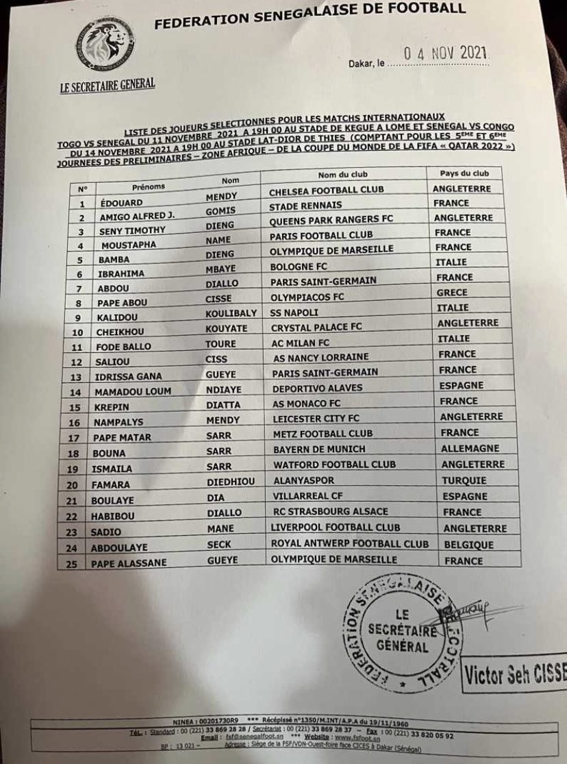 Tanière des Lions du Sénégal : Boulaye Dia de retour, première sélection pour Pape Gueye 11 liste des lions - OnzedAfrik