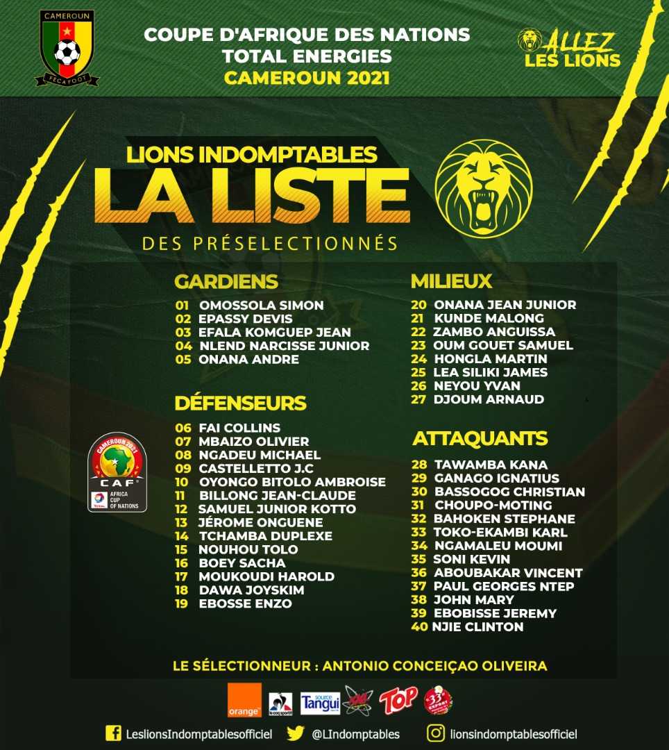 CAN 2021 : le Cameroun dévoile sa présélection avec 40 joueurs ! 11 - OnzedAfrik