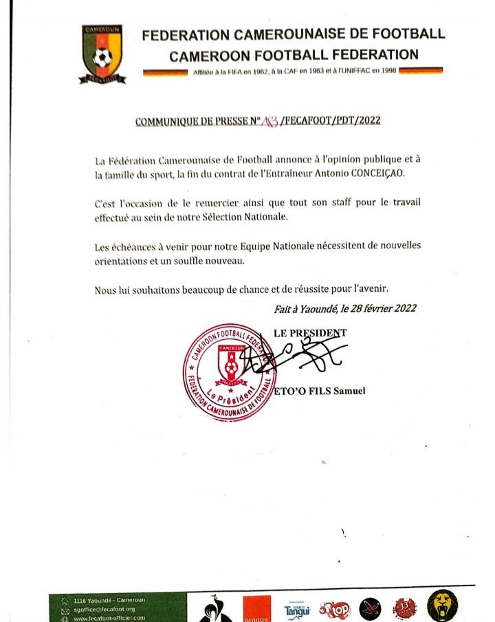 Cameroun : Rigobert Song succède à Conceição (officiel) 15 FMtTPTrXwAAq tj - OnzedAfrik