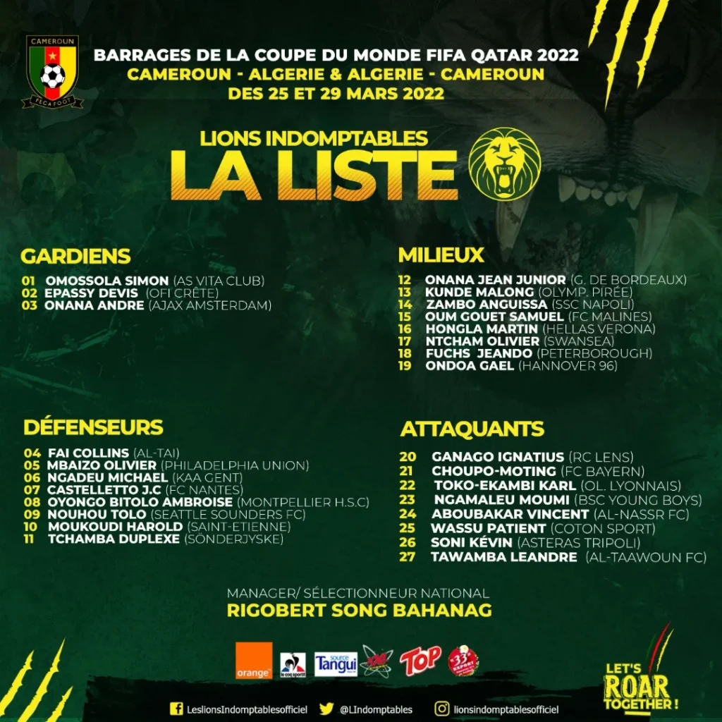 Mondial 2022 : Le Cameroun dévoile sa liste finale contre l'Algérie... Bassagog et Njié non-retenus 11 fn84 ykxwaalgho 1 - OnzedAfrik