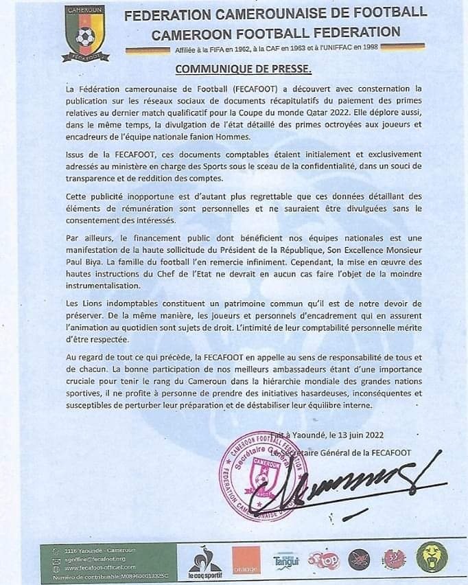 Cameroun - Mondial 2022 : Le document des primes fuite, Eto'o monte au créneau... 15 fvrrea4waaaydla - OnzedAfrik