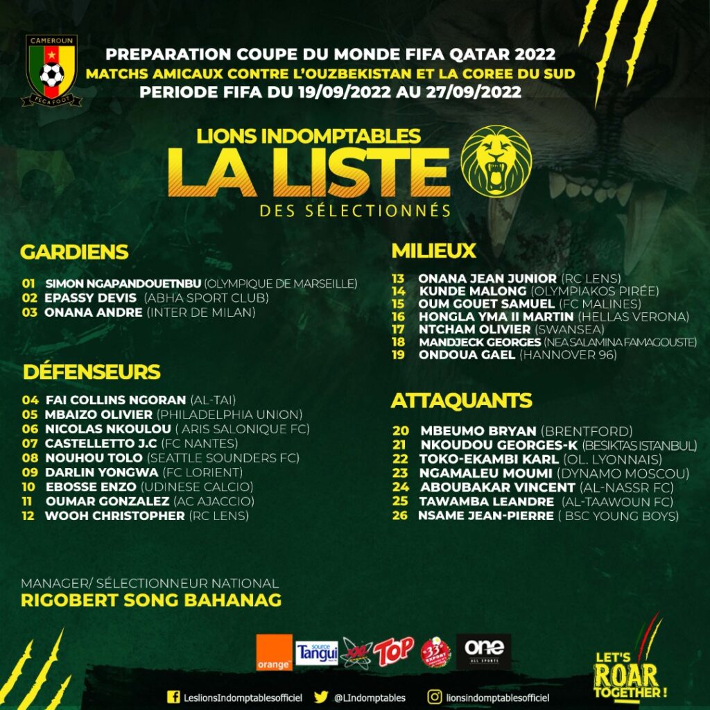 Mondial 2022-Amical : Rigobert Song vient de dévoiler la liste des 26 joueurs avec des surprises 11 FcdgCYFX0AMLYZ4 - OnzedAfrik