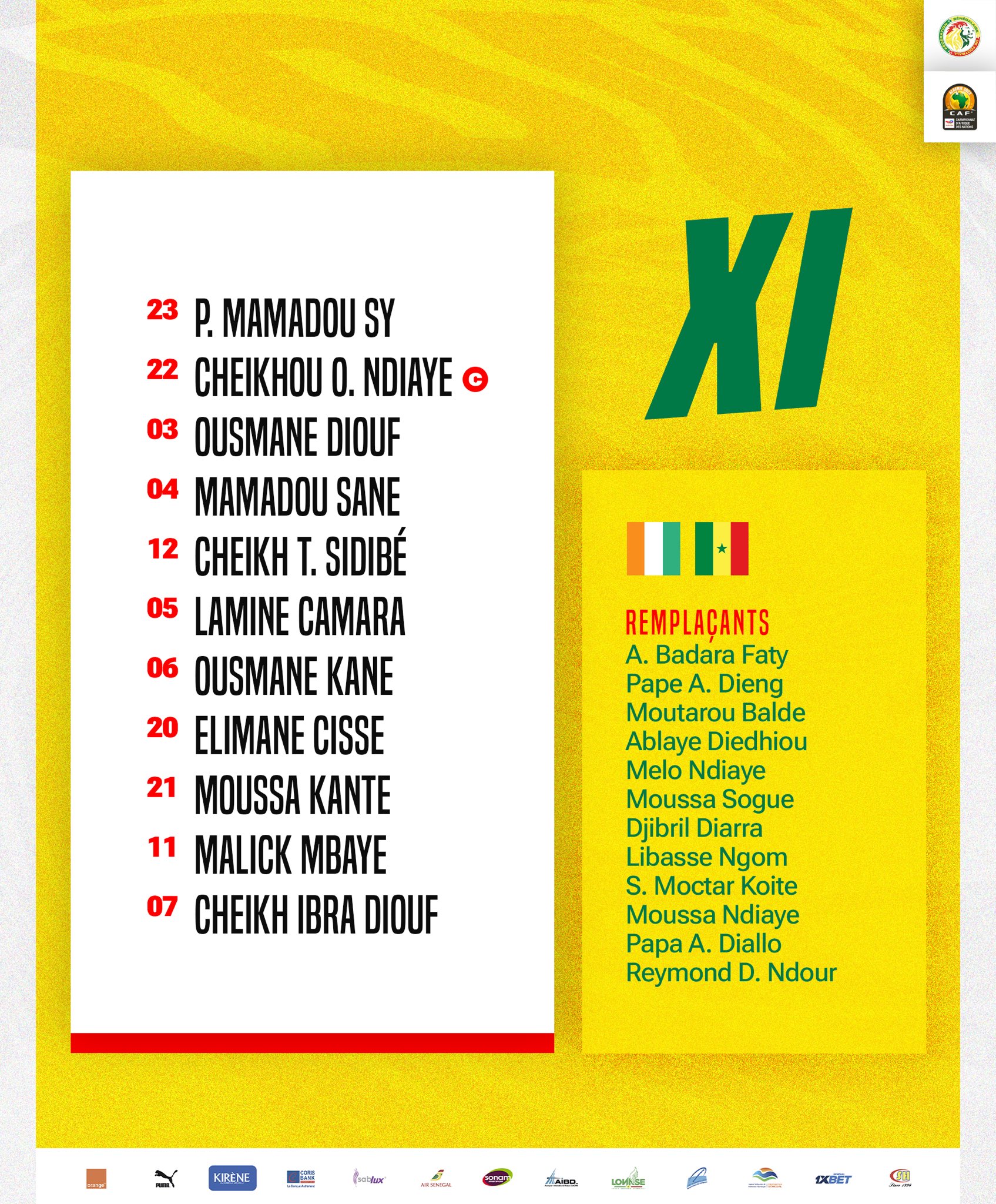 CHAN 2022 : Alioune B. Faty sur le banc, le onze du Sénégal face à la Cote d'Ivoire 11 Fmc9TbZXkAMWhWD - OnzedAfrik