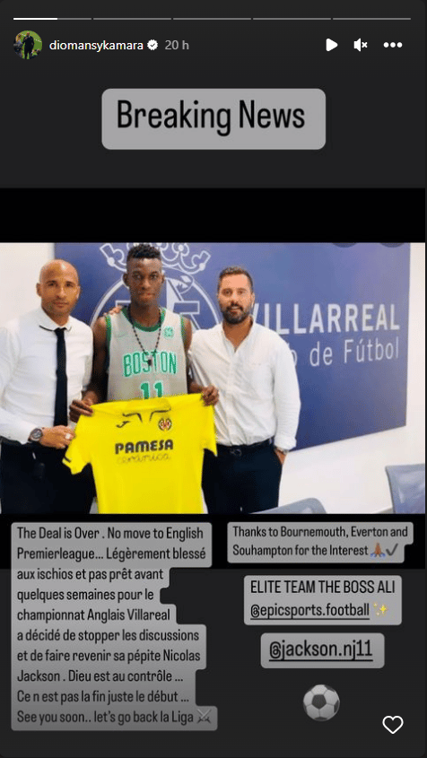 Transfert de Nicolas Jackson, son agent Diomansy Kamara réagit : « Dieu est au contrôle. Ce n'est pas... » 11 Jackson echec - OnzedAfrik