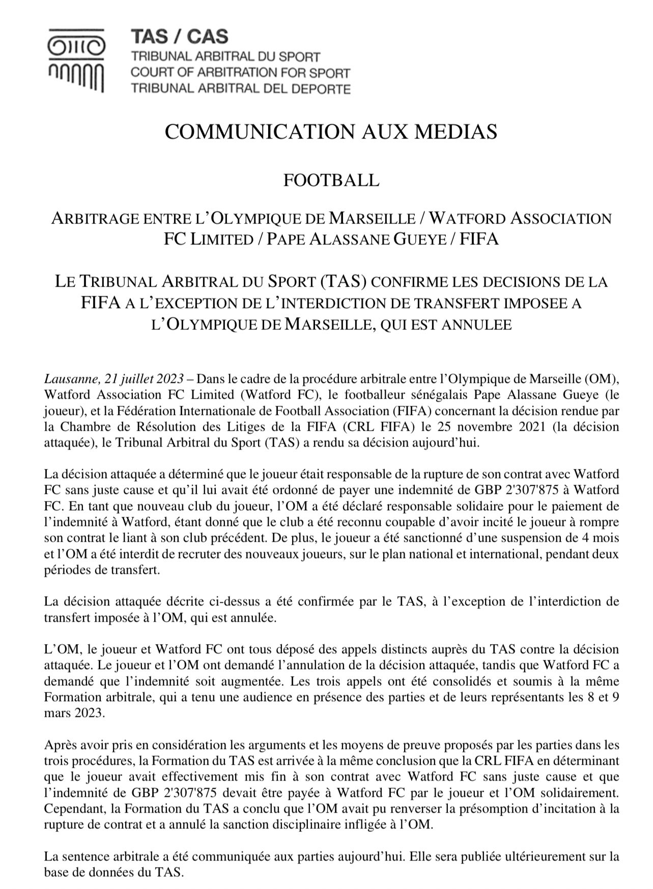 Affaire Pape Gueye : le tribunal arbitral du Sport inflige une lourde amende au Sénégalais ! 11 F1kSp6DX0AAqe13 - OnzedAfrik