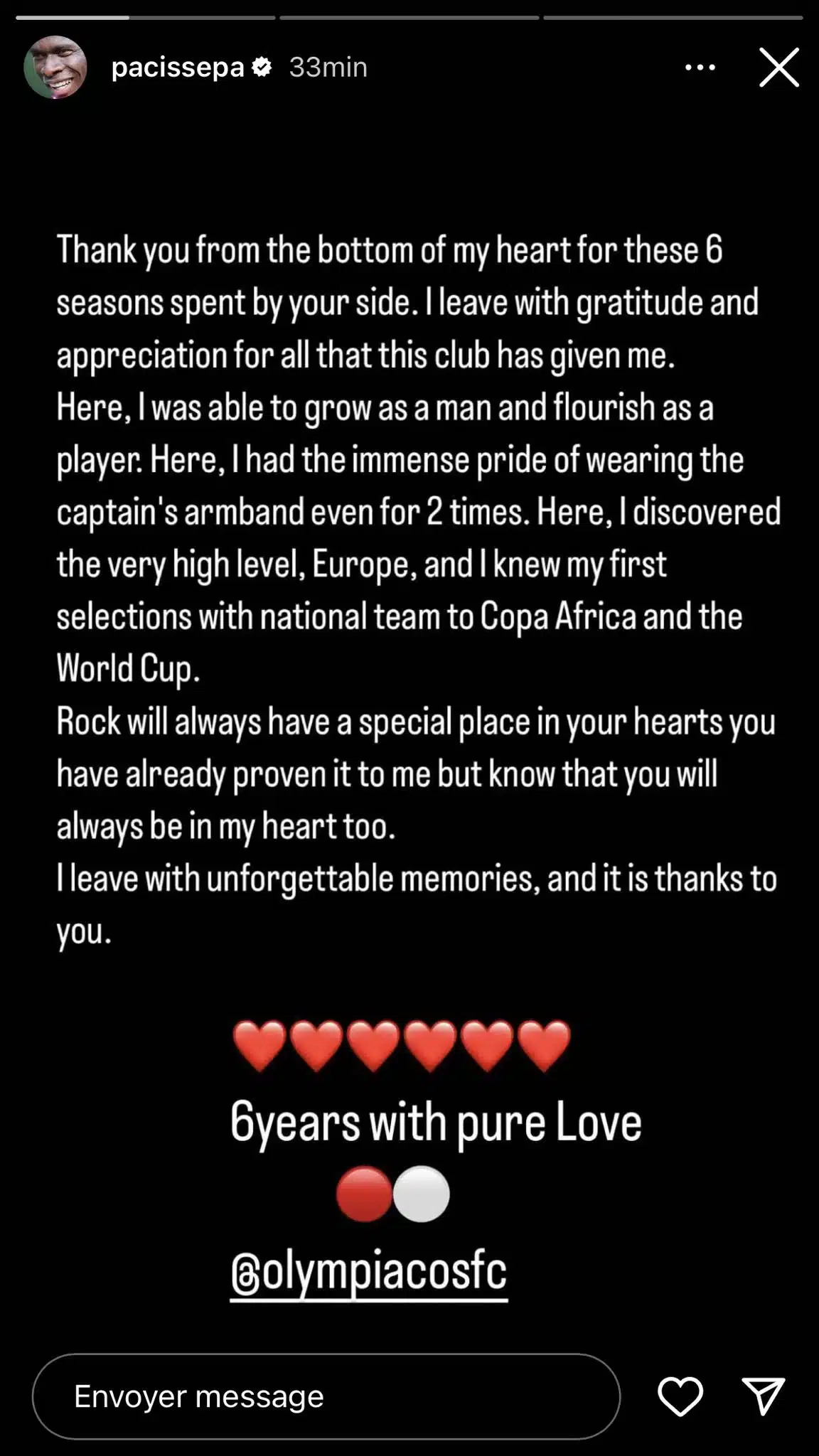 Le message d'adieu émouvant de Pape Abou Cissé à l'Olympiakos 11 379670693 3517281518510960 7771446383105892588 n - OnzedAfrik