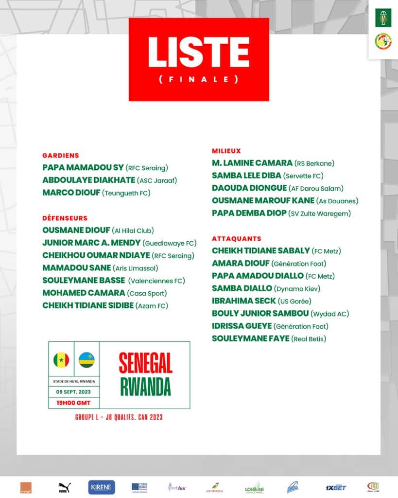 CAN 2023 (Q) : 6 joueurs recalés, voici la liste des 23 Lions pour affronter le Rwanda 11 - OnzedAfrik