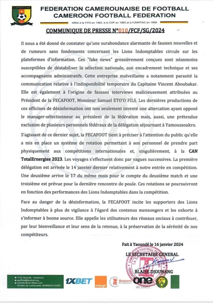 CAN 2023 : la Fecafoot dément les informations autour d'une l'altercation entre Eto'o et Rigobert Song 11 GEBdYERWIAA n8p - OnzedAfrik