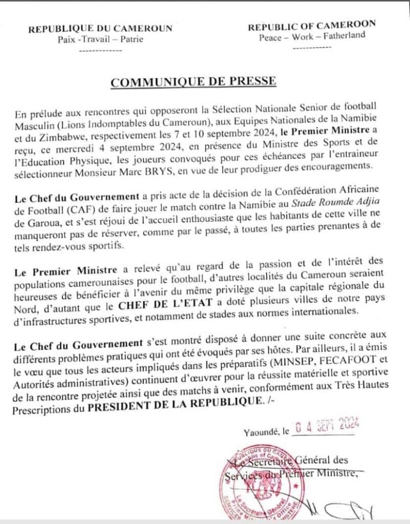 Cameroun - Namibie : la CAF a enfin tranché pour le lieu de la rencontre ! (officiel) 11 Communiqué