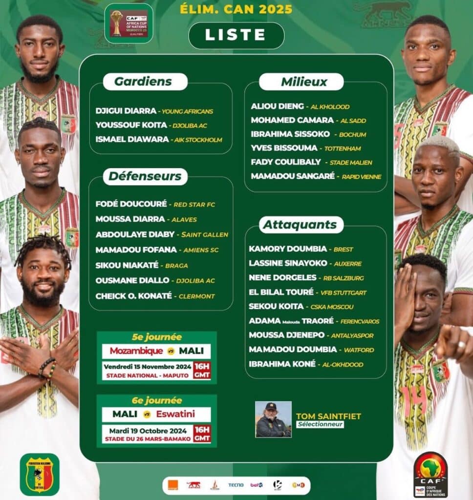 Mali : la liste des Aigles avec 1 nouveau de France 11 Liste Mali