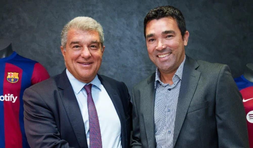 joan laporta y deco en la imagen de presentacion del ex futbolista como director deportivo fcbarcelona - OnzedAfrik